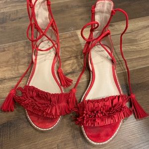 Pelle Moda red tassel lace up sandals